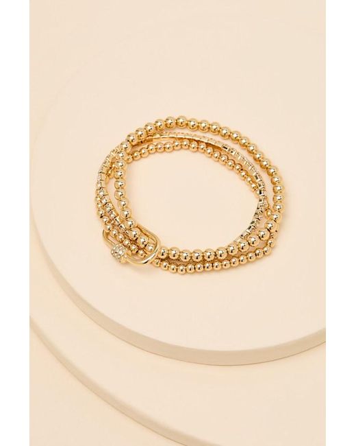 Lulus Brown Fontaine Beaded Rhinestone Three-Piece Bracelet Set