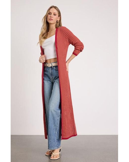 Lulus Red Kaveri Rust Open-Front Duster Cardigan