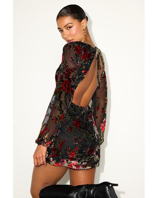 Lulus Black Marwella Burnout Velvet Backless Long Sleeve Mini Dress
