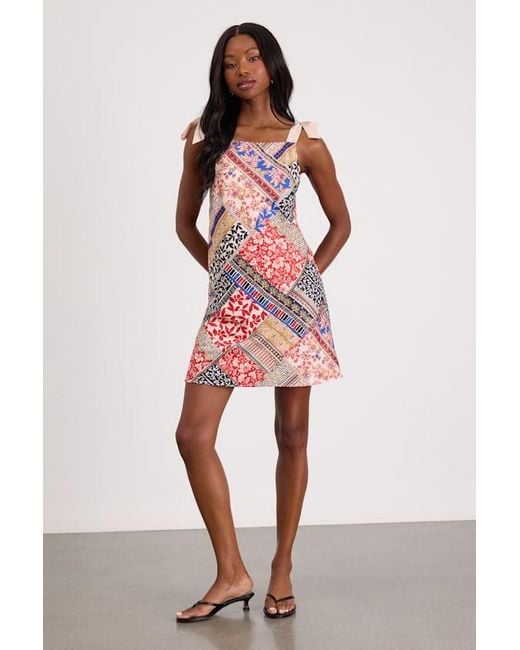 Lulus Red Ximena Multi Print Tie-Strap Mini Dress