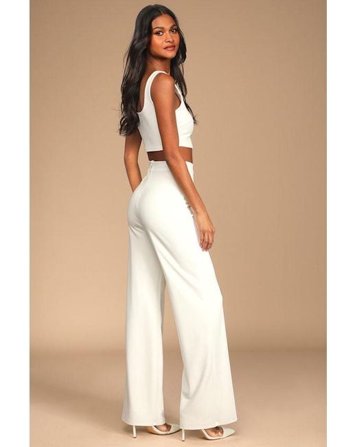 Lulus Natural Only Tonight Two-Piece Wide-Leg Jumpsuit