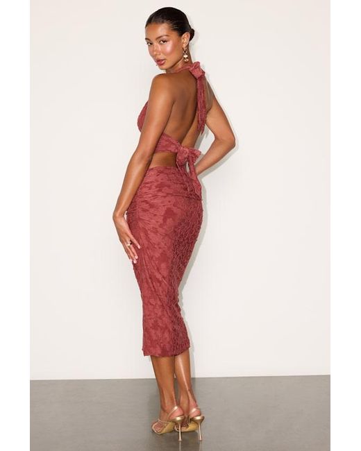Lulus Red Lyta Rusty Rose Floral Jacquard Two-Piece Midi Dress
