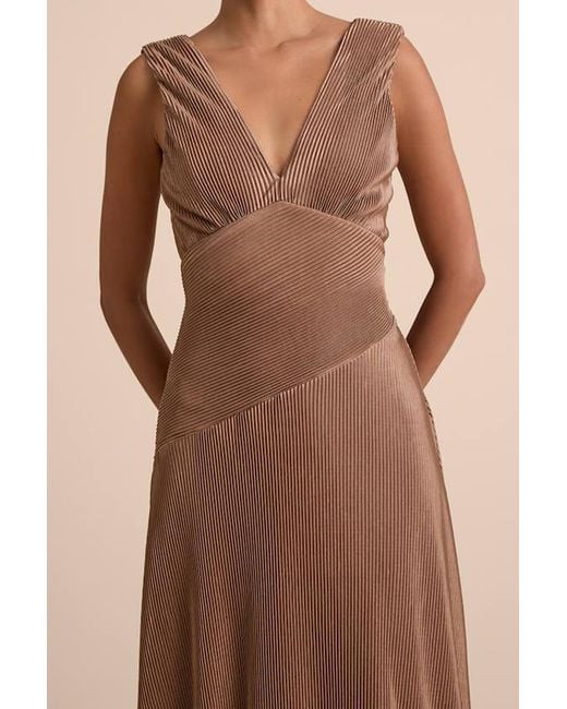 Lulus Brown Renee Satin Plisse V-Neck Maxi Dress