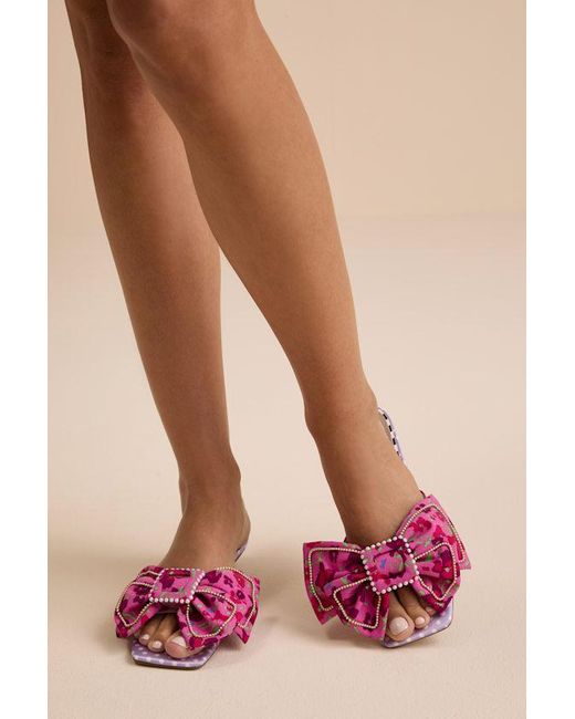 Betsey Johnson Pink Aylah Floral Bow Slide Kitten Heel Sandals