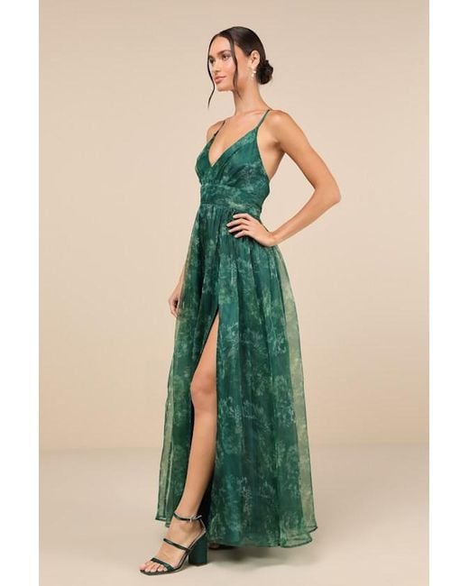Lulus Green Romance That Wows Floral Print Organza Maxi Dress