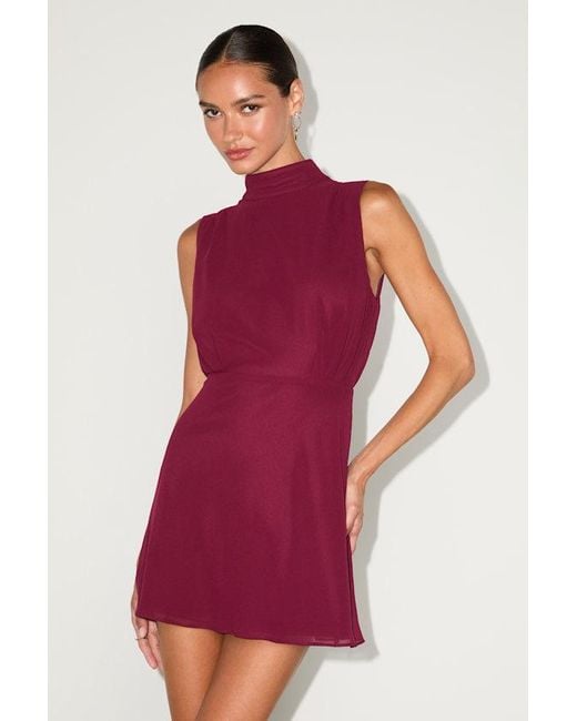 Lulus Women's Red Classic Elegance Chiffon Sleeveless Mock