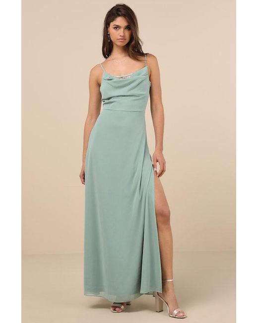 Lulus Blue Eliora Lace Cowl Neck Chiffon Maxi Dress