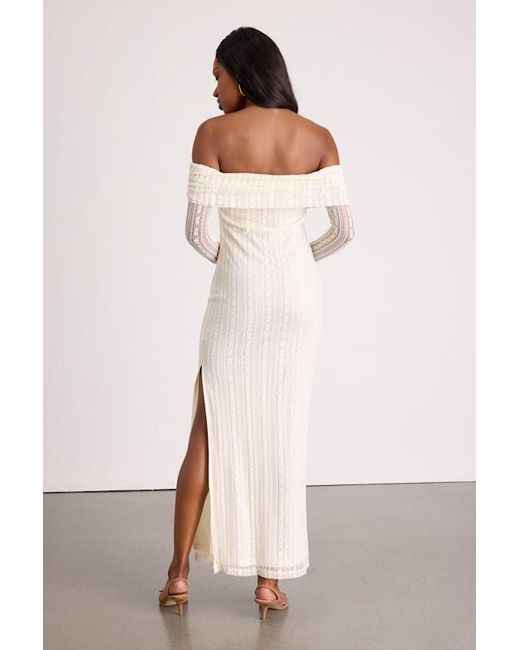 Lulus Natural Eulalie Cream Lace Off-The-Shoulder Maxi Dress