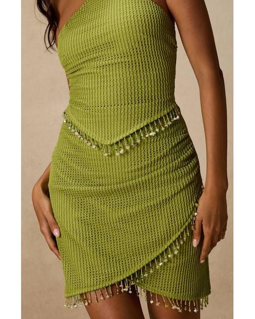 Lulus Green Prima Lime Knit Beaded Lace-Up Mini Dress