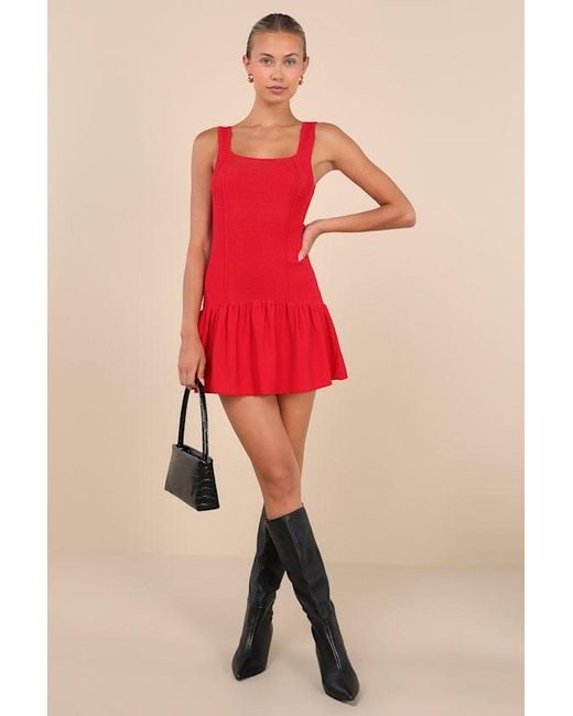 Lulus Red Playful Attitude Sleeveless Seamed Drop-Waist Mini Dress