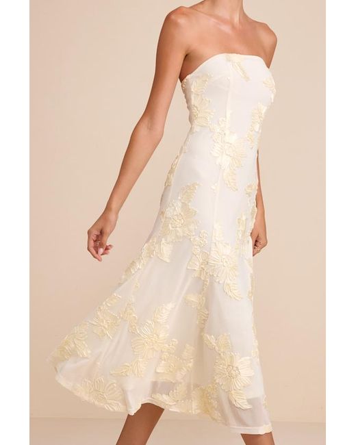 Lulus Natural Taden Mesh Floral Applique Midi Dress