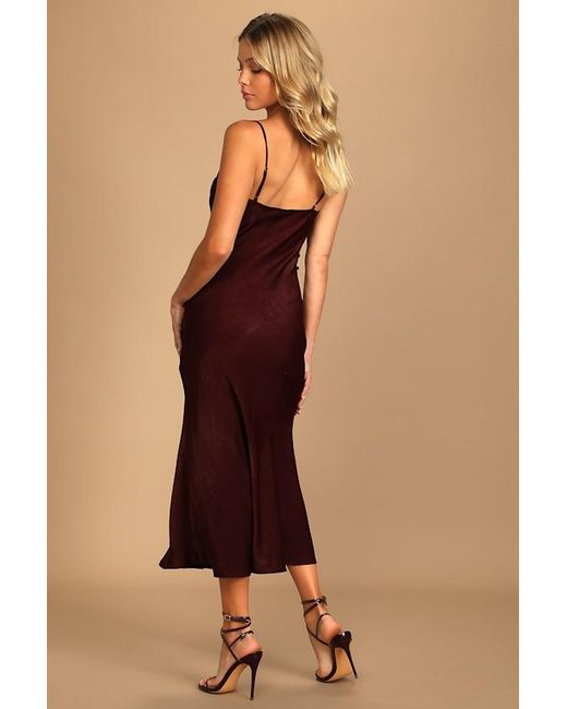 Lulus Natural Slinking Out Loud Satin Side Button Slip Dress