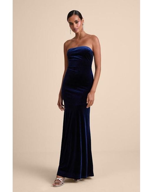 Lulus Blue Mesmerizing Elegance Velvet Strapless Backless Maxi Dress