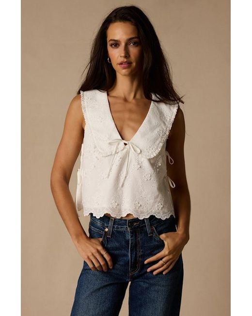 Lulus Blue Shani Embroidered Collared Tank Top