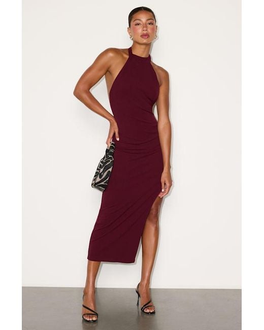 Lulus Red Deziree Halter Bodycon Midi Dress