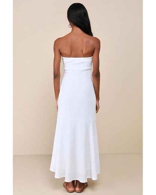 Lulus Natural Darling Ways Textured Strapless Midi Dress