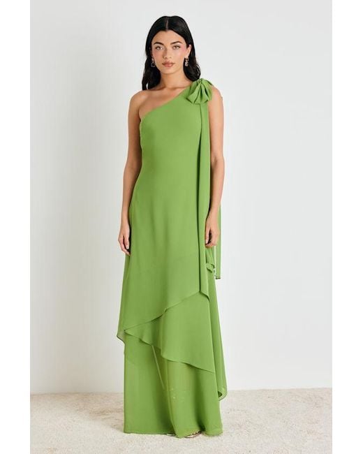 Lulus Green Camellia Bright One-Shoulder Bow Maxi Dress
