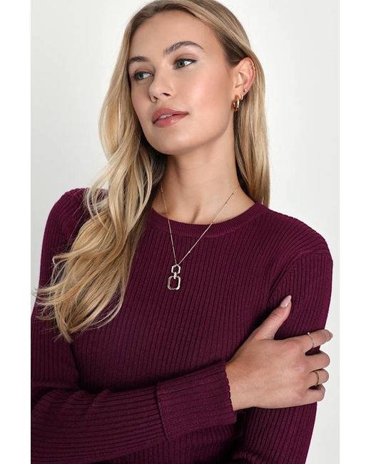 Lulus Basics Purple Karlee Ribbed Knit Long Sleeve Sweater Top