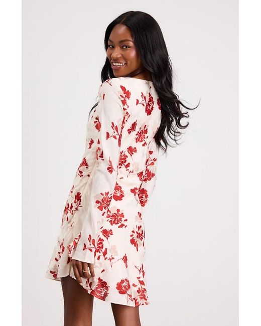Lulus Red Odalis Floral Bell Sleeve Mini Dress