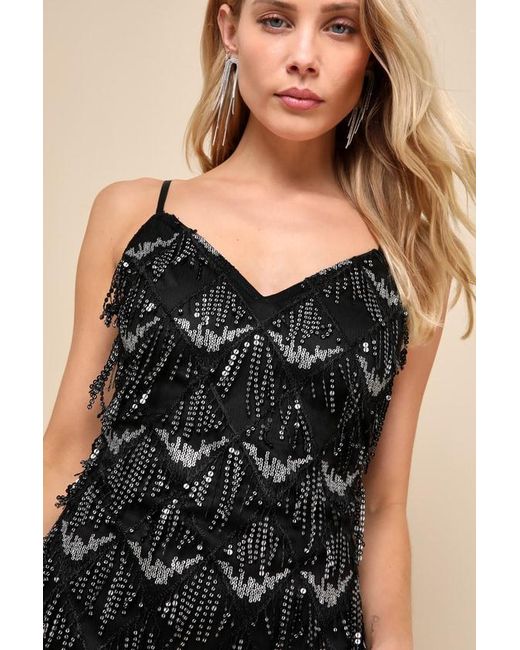Lulus Black Signature Sparkle Sequin Fringe Bodycon Mini Dress