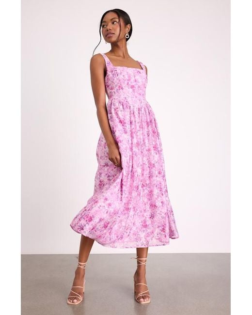 Lulus Pink Colwyn Light Floral Jacquard Bustier Midi Dress