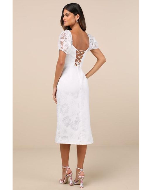 Corset Midi Dress With White Lace Bustier Dress Lulus Odetta Burnout Puff  Sleeve Lace-Up Midi