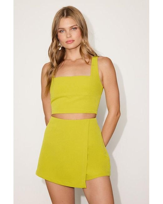Lulus Yellow Exceptionally Styled Chartreuse Lace-Up Two-Piece Skort Romper