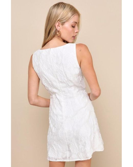 Lulus Natural Exquisite Moments Floral Jacquard Sleeveless Mini Dress