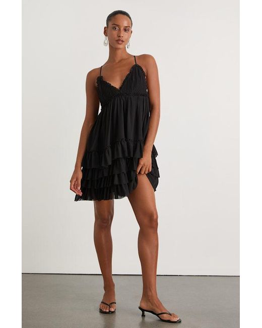 Lulus Black Asuka Ruffled Tiered Mini Dress