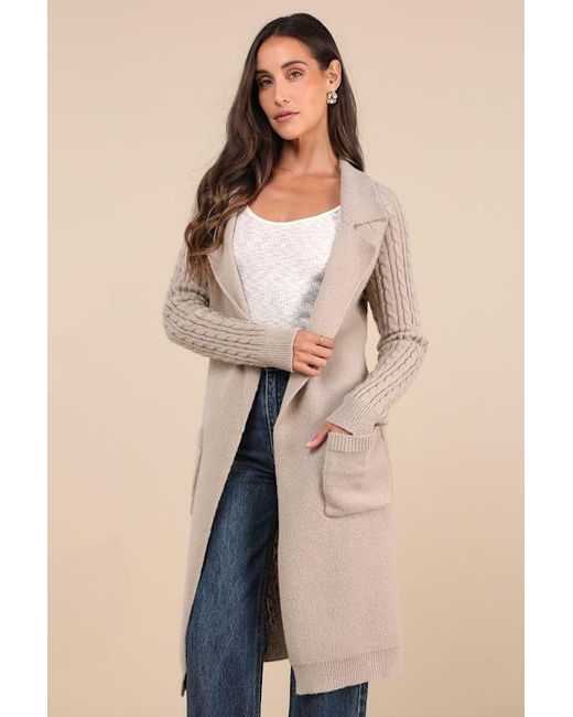 Lulus Cozy Effect Cable Knit Duster Cardigan in Natural Lyst UK