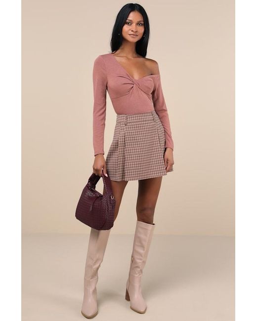 Lulus Pink Adorable Simplicity Rusty Rose One-Shoulder Sweater Top