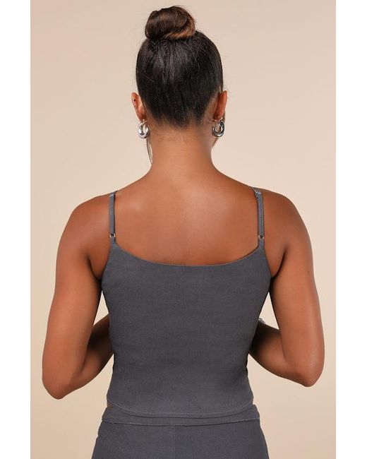 Motel Gray Katira Knotted Bustier Cami Crop Top