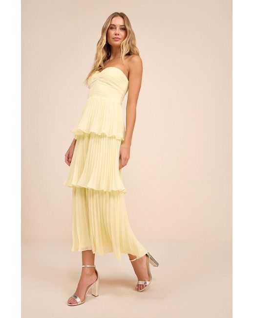 Lulus Natural Seriously Sensational Strapless Tiered Midi Dress