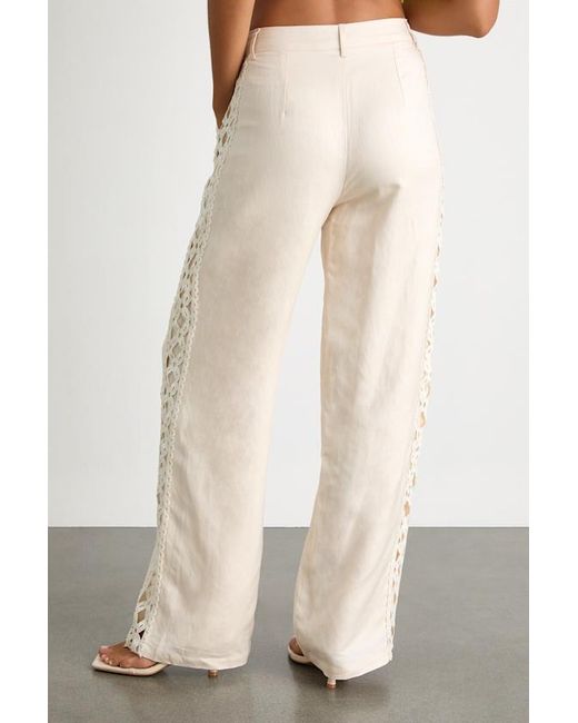 Lulus Natural Vannah Linen Crochet Lace Wide-Leg Pants