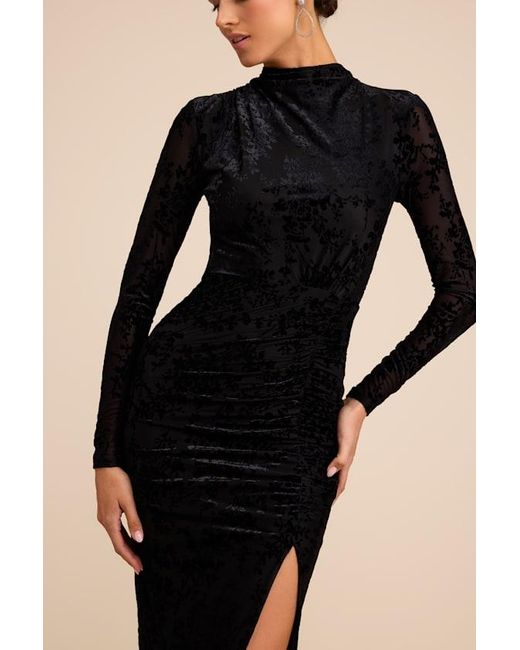Lulus Black Neilina Velvet Jacquard Mock Neck Maxi Dress