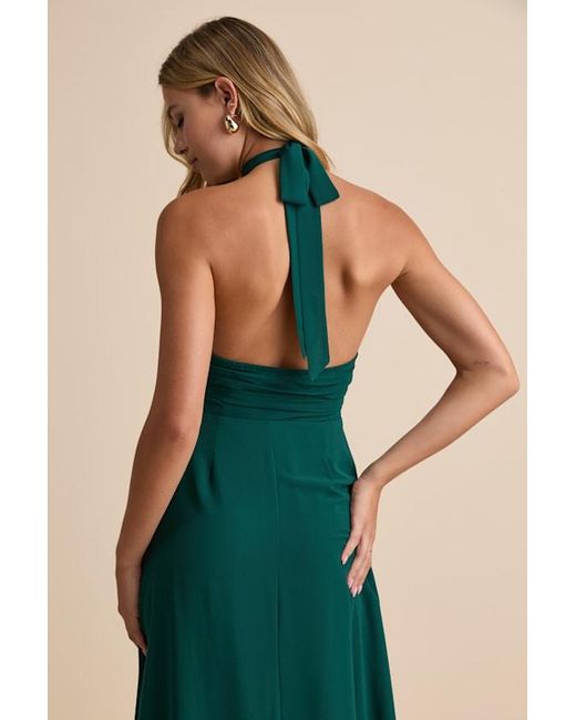 Lulus Green Cammie Emerald Halter Neck Ruched Maxi Dress