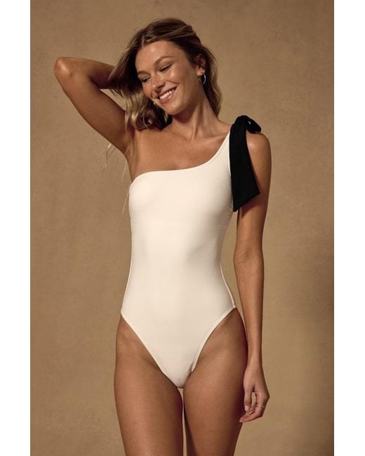 Lulus Brown Bruna One-Shoulder One-Piece Swimsuit