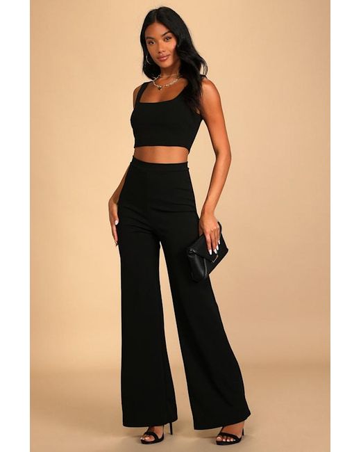 Lulus Black Only Tonight Two-Piece Wide-Leg Jumpsuit