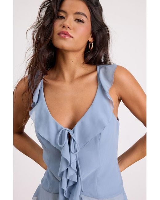 Lulus Blue Ivanna Ruffled Tie-Front Tank Top