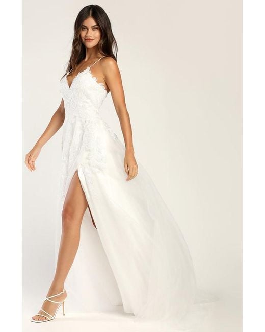 Lulus Natural Vow To Cherish Embroidered Lace-Up Tulle Maxi Dress