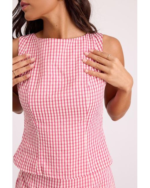 Lulus Pink Harmony Gingham Tie-Back Tank Top