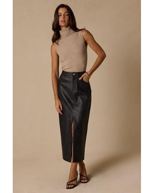 Lulus Natural Tamsin Vegan Leather High-Rise Midi Skirt