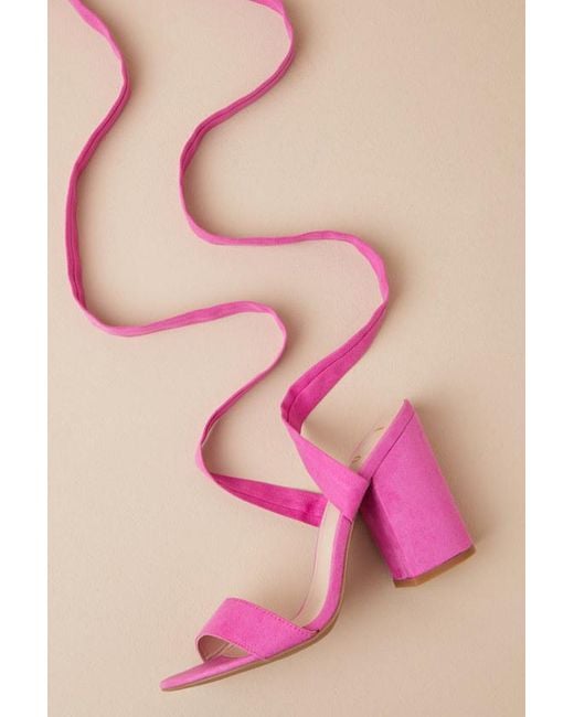 Lulus Pink Alta Orchid Suede Lace-Up Heels