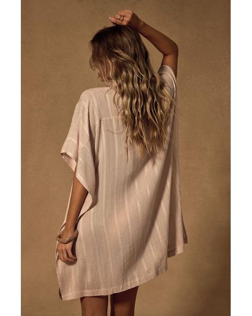 Lulus Brown Pacific Tides Striped Button-Up Swim Cover-Up Top