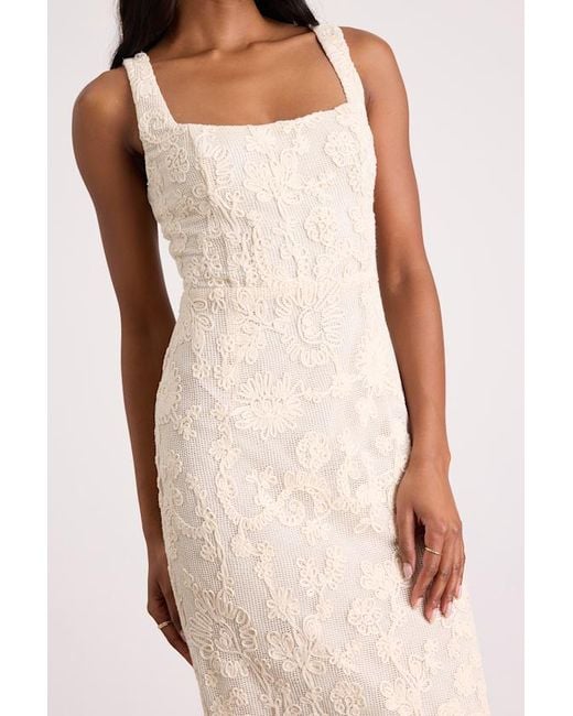 Lulus Natural Larine Cream Abstract Floral Embroidered Midi Dress
