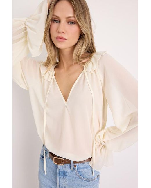 Lulus Blue Florencia Ruffled Long Sleeve Top