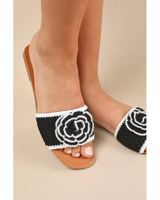 Lulus Black Simmy Flower Slide Sandals