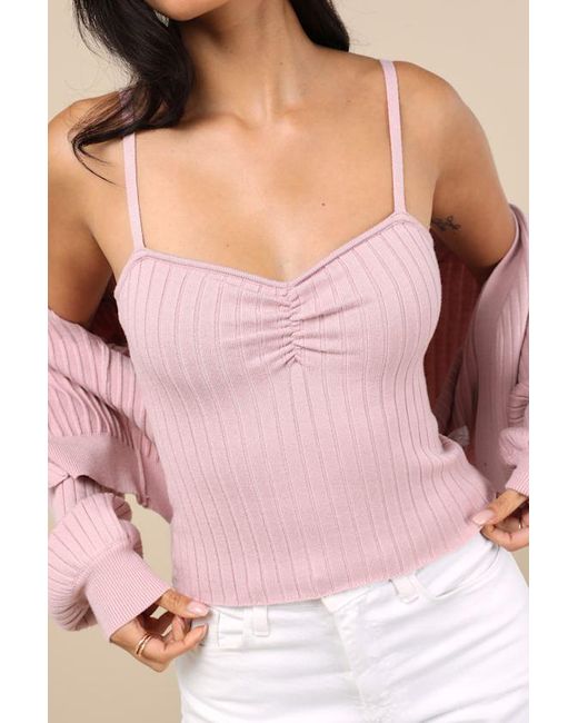 Lulus Pink Cutest Duet Knit Cami Top And Cardigan Sweater Set