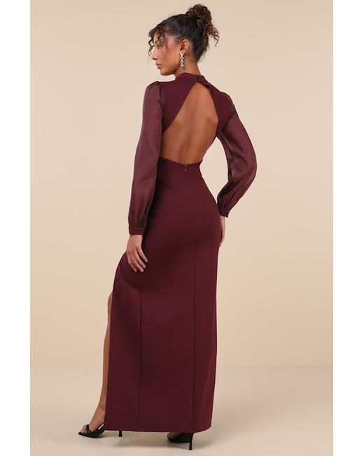 Lulus Purple Seeking Sophistication Plum Backless Balloon Sleeve Maxi Dress