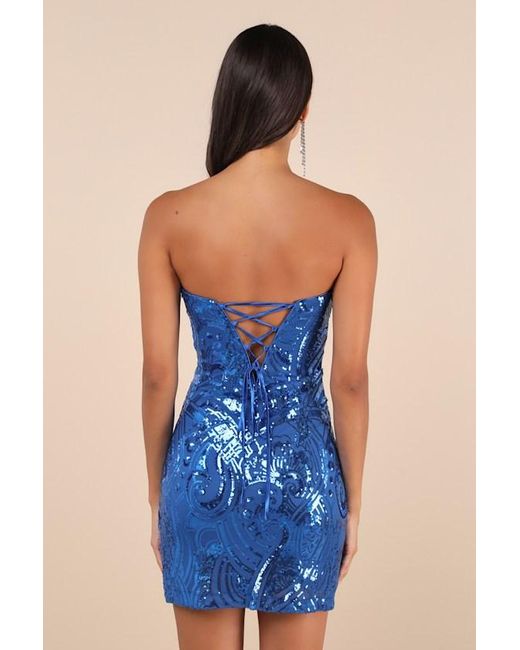 Lulus Blue Glamorous Intrigue Sequin Strapless Mini Dress